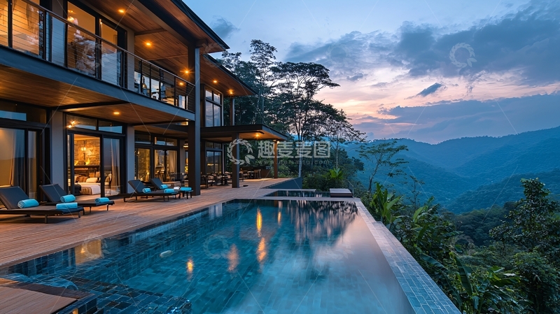 高清大图下载【趣麦麦图】山顶别墅泳池夜景