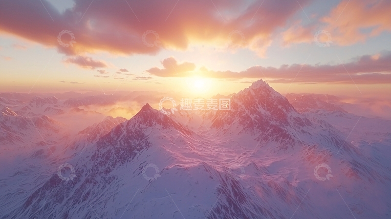 高清大图下载【趣麦麦图】雪山日落