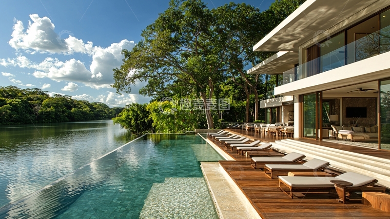 高清大图下载【趣麦麦图】现代风格别墅泳池景观