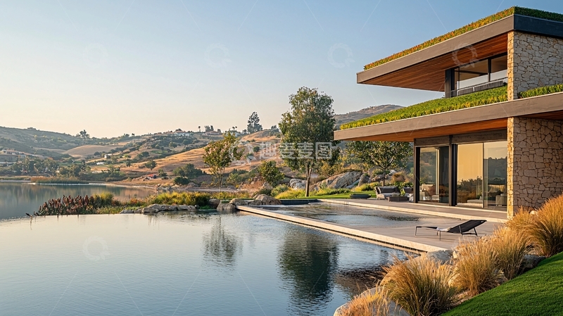 高清大图下载【趣麦麦图】现代简约湖景别墅