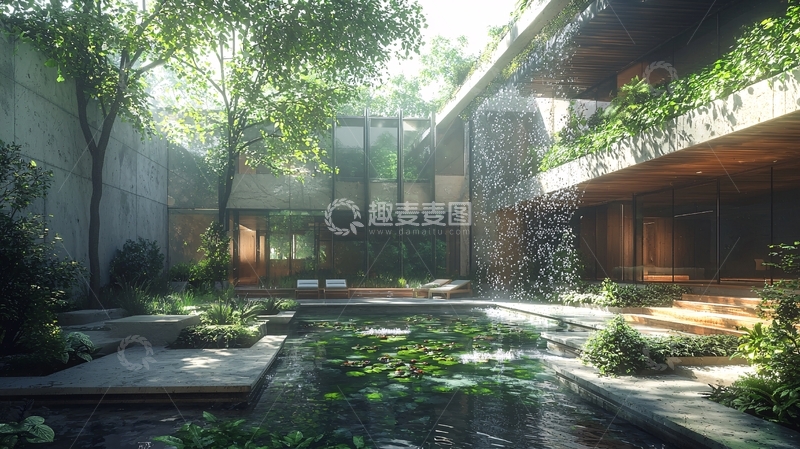 高清大图下载【趣麦麦图】绿植环绕的现代化庭院