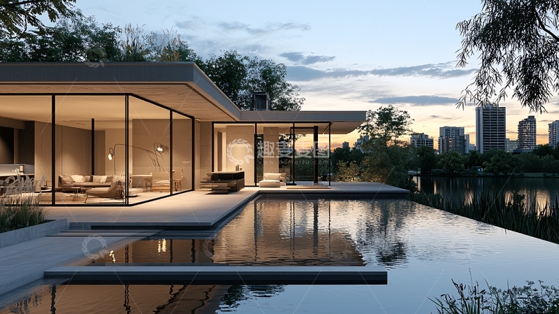 高清大图下载【趣麦麦图】现代简约湖景别墅