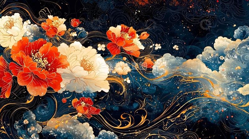 高清大图下载【趣麦麦图】暗夜星河花卉图