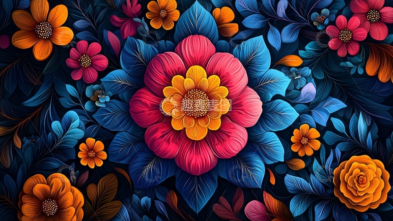 高清大图下载【趣麦麦图】色彩鲜艳的繁花图案