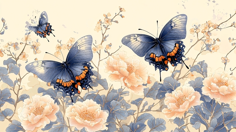 高清大图下载【趣麦麦图】水墨蝴蝶花卉
