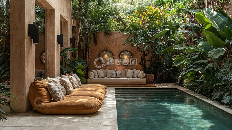 高清大图下载【趣麦麦图】庭院泳池休闲区