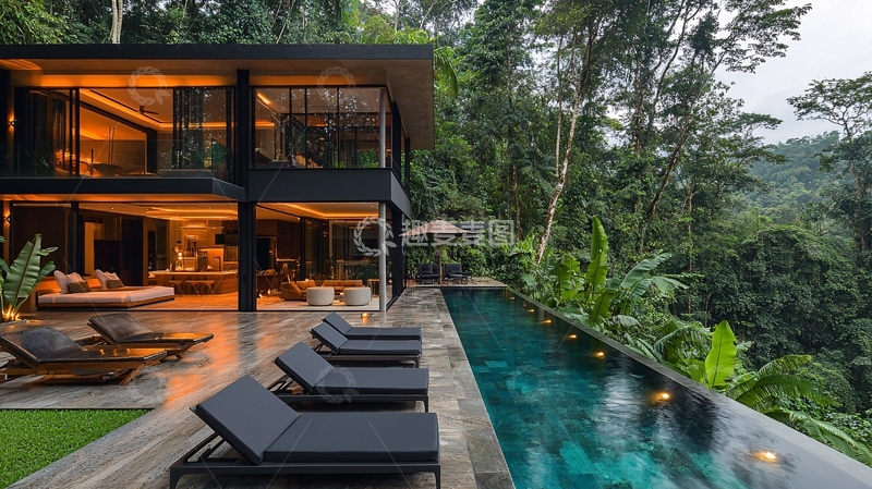 高清大图下载【趣麦麦图】热带雨林别墅泳池景观