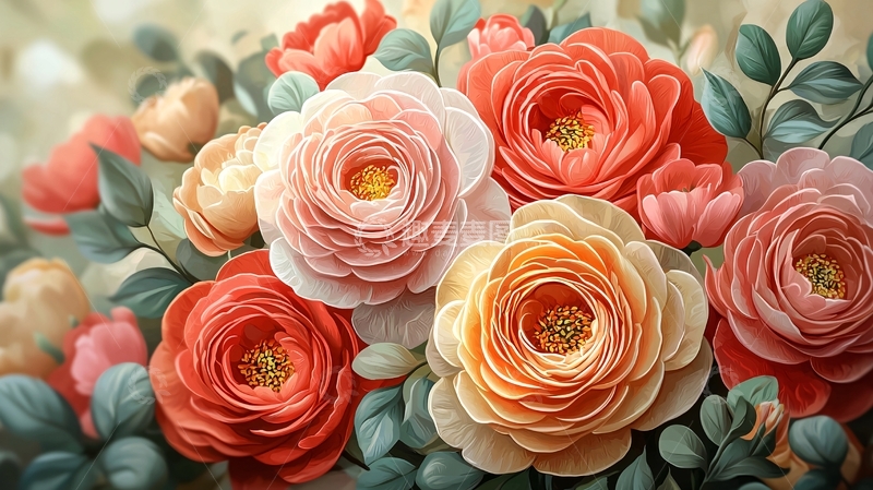 高清大图下载【趣麦麦图】精美珊瑚色系花卉