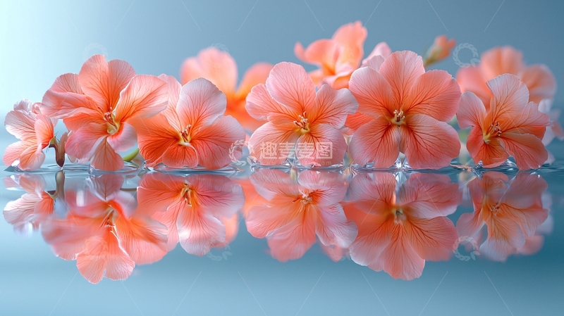 高清大图下载【趣麦麦图】轻柔淡粉色花朵水面倒影