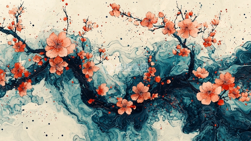 高清大图下载【趣麦麦图】水墨桃花