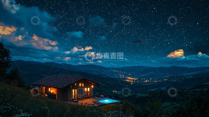 高清大图下载【趣麦麦图】星空下的山间小屋