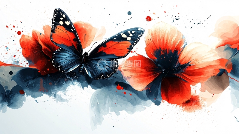 高清大图下载【趣麦麦图】水彩蝴蝶花朵
