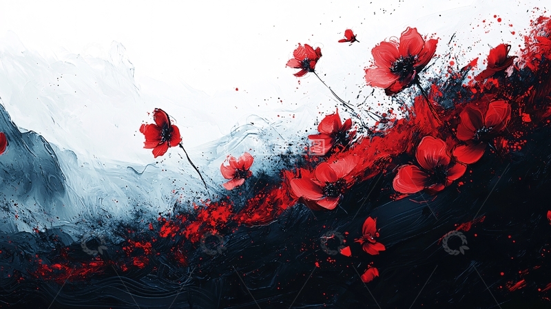 高清大图下载【趣麦麦图】红色罂粟花抽象画