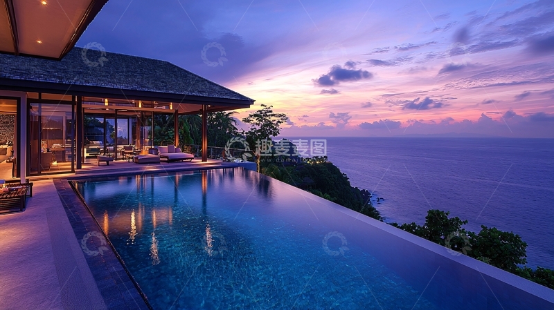 高清大图下载【趣麦麦图】海景别墅夜景