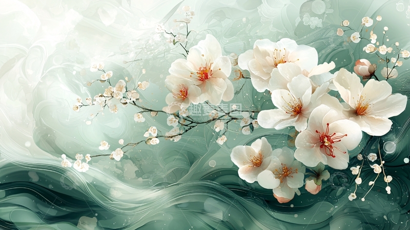 高清大图下载【趣麦麦图】水墨白花