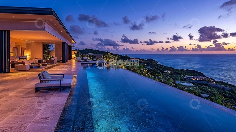 高清大图下载【趣麦麦图】海景别墅夜景无边泳池
