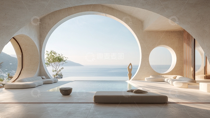 高清大图下载【趣麦麦图】海景别墅圆形窗户