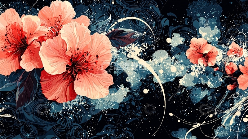 高清大图下载【趣麦麦图】抽象水墨桃花