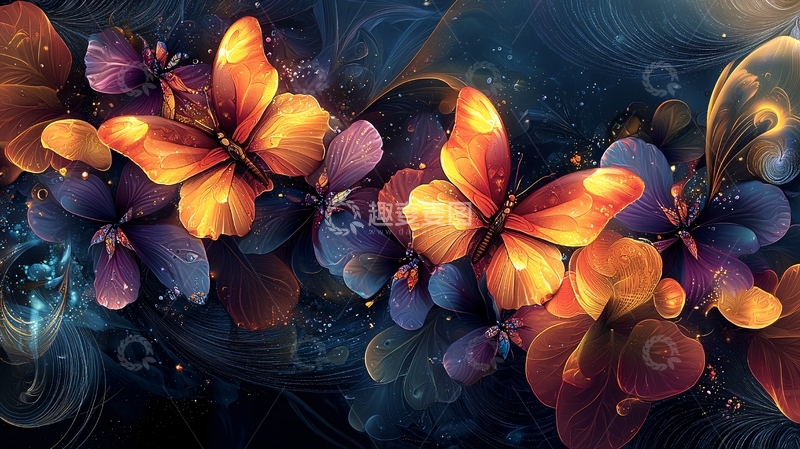 高清大图下载【趣麦麦图】梦幻蝴蝶花卉壁纸