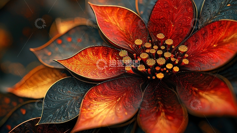 高清大图下载【趣麦麦图】暗红橙色奇幻花朵