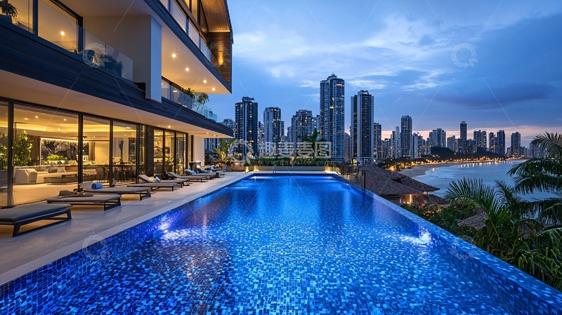 高清大图下载【趣麦麦图】夜景泳池别墅