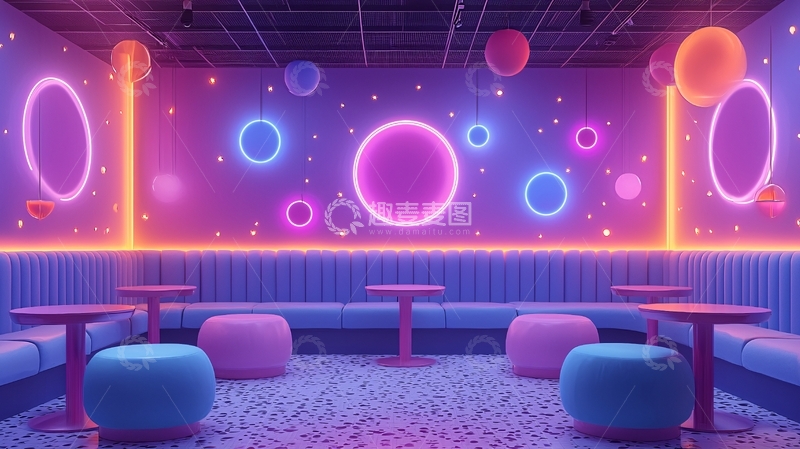 高清大图下载【趣麦麦图】太空主题霓虹灯酒吧