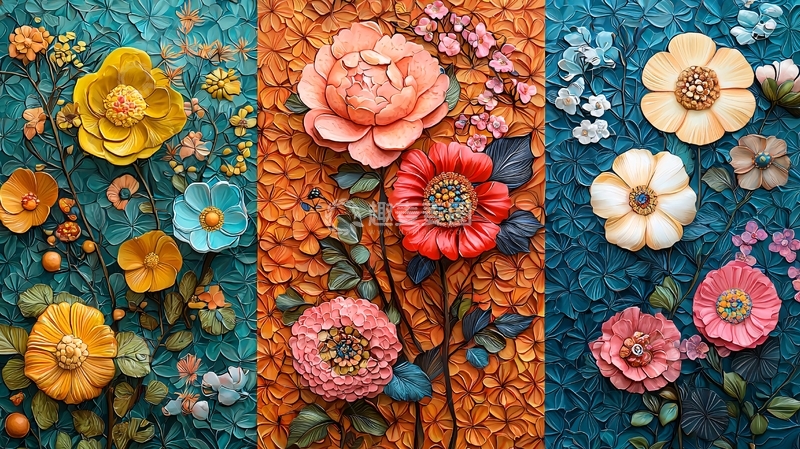 高清大图下载【趣麦麦图】立体花卉壁画