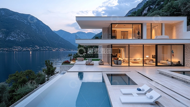 高清大图下载【趣麦麦图】现代简约湖景别墅
