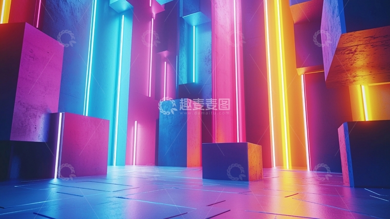高清大图下载【趣麦麦图】霓虹灯彩色几何体空间