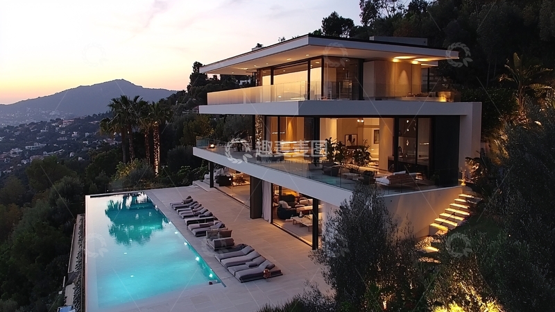 高清大图下载【趣麦麦图】山顶别墅夜景