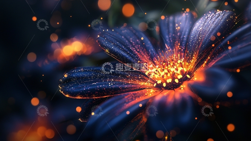 高清大图下载【趣麦麦图】梦幻蓝色火焰花朵