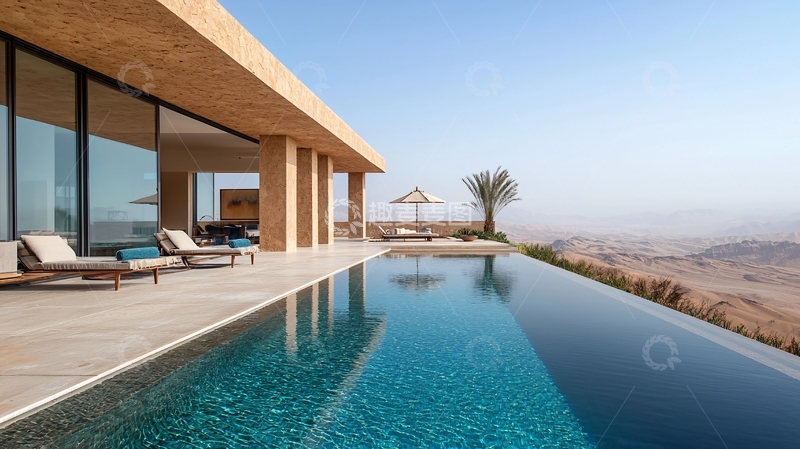 高清大图下载【趣麦麦图】沙漠豪宅无边泳池