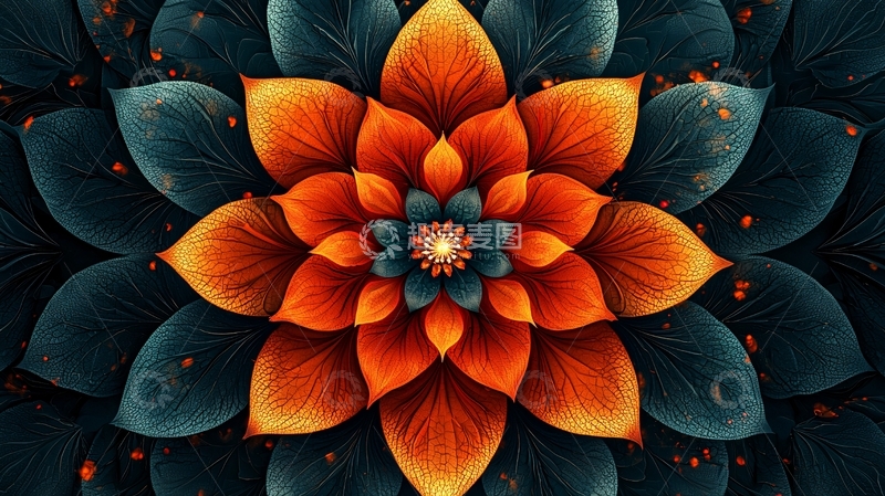 高清大图下载【趣麦麦图】暗色系橙色花朵曼陀罗