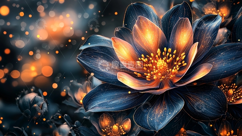 高清大图下载【趣麦麦图】暗黑系发光莲花