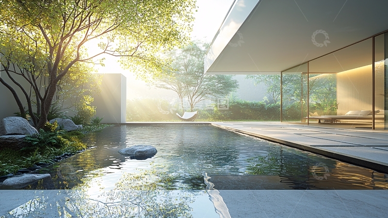 高清大图下载【趣麦麦图】现代简约庭院泳池