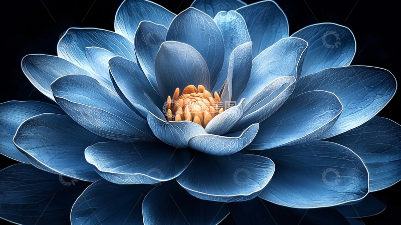 高清大图下载【趣麦麦图】黑暗背景下的蓝色莲花