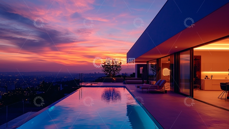 高清大图下载【趣麦麦图】山顶别墅夜景