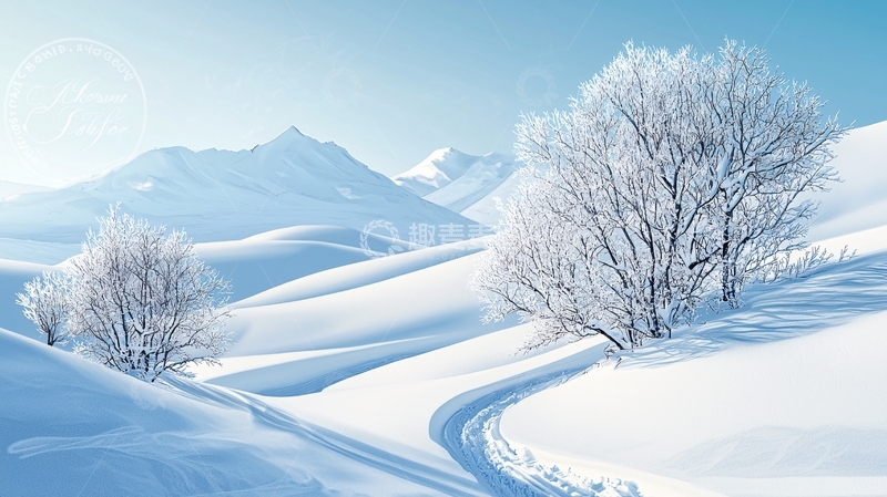 高清大图下载【趣麦麦图】冰雪覆盖的山峦与树木