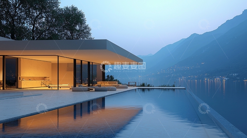高清大图下载【趣麦麦图】现代简约湖景别墅