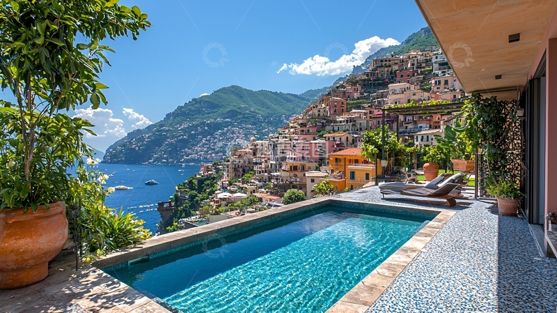 高清大图下载【趣麦麦图】意大利海岸别墅泳池