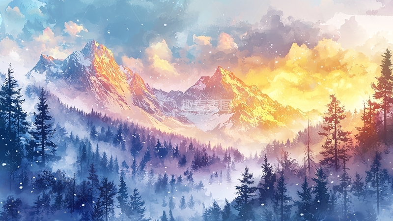 高清大图下载【趣麦麦图】梦幻雪山日落景色