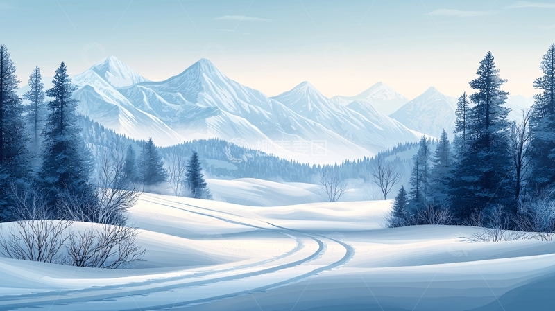 高清大图下载【趣麦麦图】冬季雪山风景画