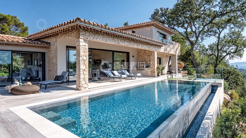 高清大图下载【趣麦麦图】现代地中海风格别墅泳池