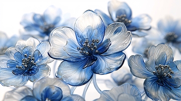 蓝白透明玻璃花