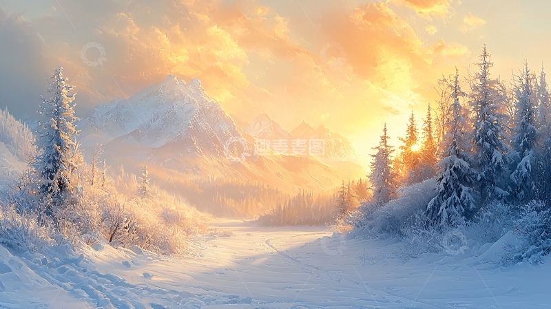 高清大图下载【趣麦麦图】雪山日出107