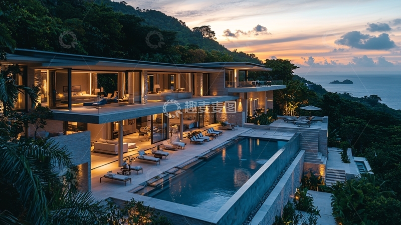 高清大图下载【趣麦麦图】山顶别墅夜景