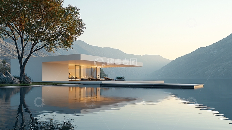 高清大图下载【趣麦麦图】极简现代湖边别墅