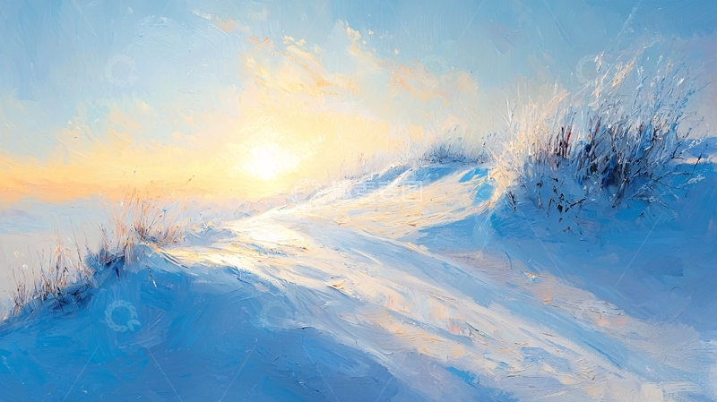 高清大图下载【趣麦麦图】冬日雪景暖阳下的雪山