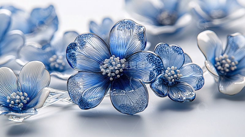 高清大图下载【趣麦麦图】蓝白渐变花朵发饰