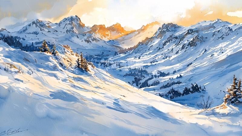 高清大图下载【趣麦麦图】雪山日落